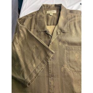 Tommy Bahama Silk Short Sleeve Button Down‎ Tropical Brown Shirt-Size XXL